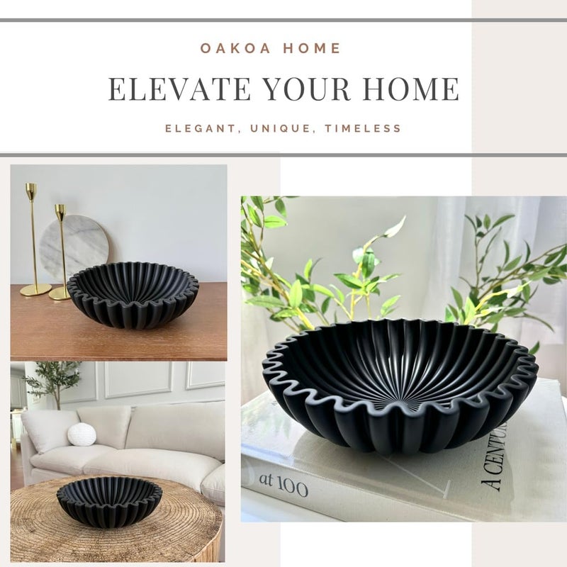 OAOKA Concrete Black Decorative Bowl for Home Decor - Black Fruit Bowl for Kitchen Counter - Black Bowl Decor - Modern Fruit Bowl Black - Centerpiece Bowl - Image 5